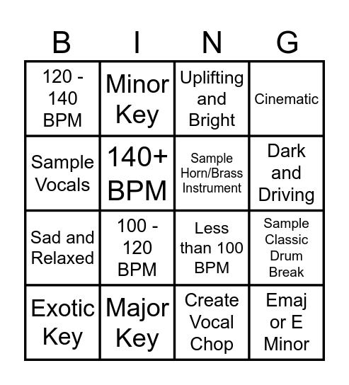 Producer Bingo Card
