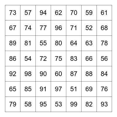 中文 51 - 99 Bingo Card