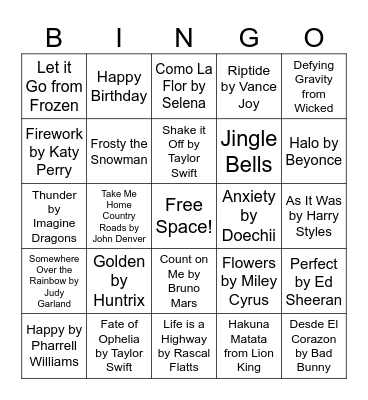 Music Bingo Card