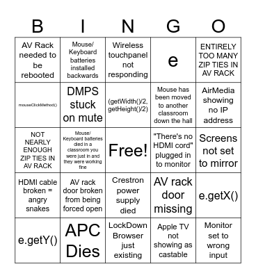 Maryville Service Desk Bingo Card
