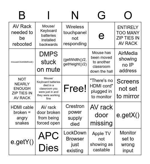 Maryville Service Desk Bingo Card