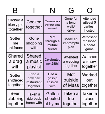 Sagarika's Great 28 Bingo Card