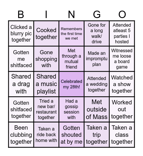 Sagarika's Great 28 Bingo Card