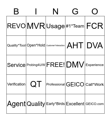 EARLY BIRDS BINGO Card