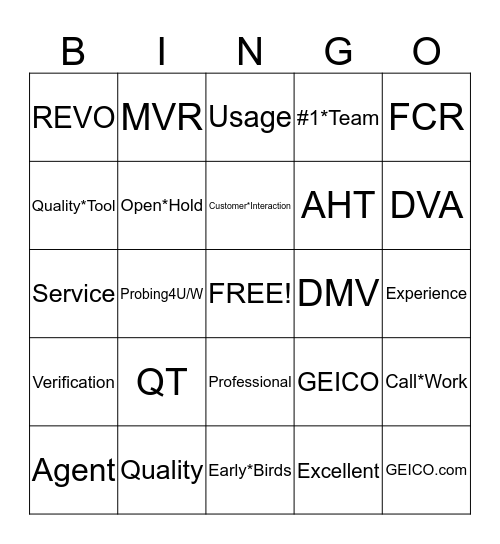 EARLY BIRDS BINGO Card