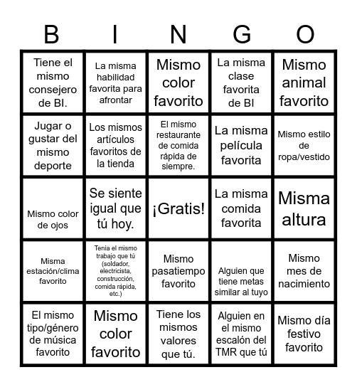 Bingo de Conexión GEO Bingo Card