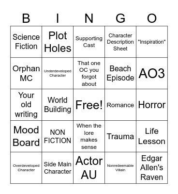 WRITER'S BINGO Card