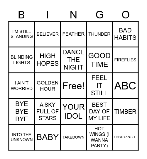 MODERN POP Bingo Card