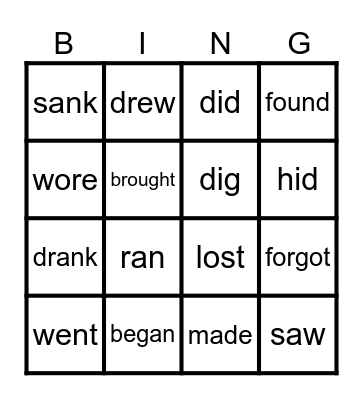Irregular verbs Bingo Card