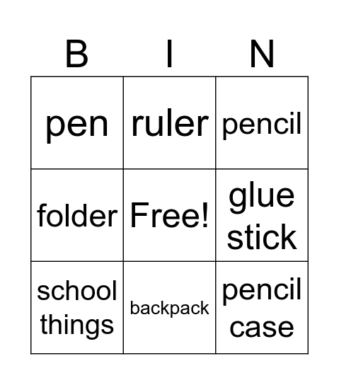 At school Bingo Card