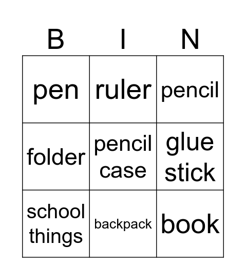At school Bingo Card