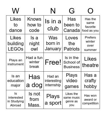 EGR100 Wingo! Find someone who.... Bingo Card