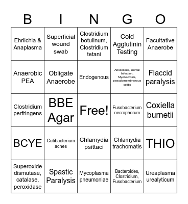 MLT 206: Exam 1 Review Bingo Card