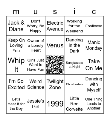 80s HITS!!!! Bingo Card