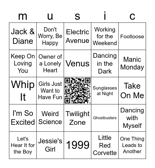 80s HITS!!!! Bingo Card