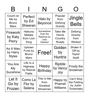 Music Bingo Card