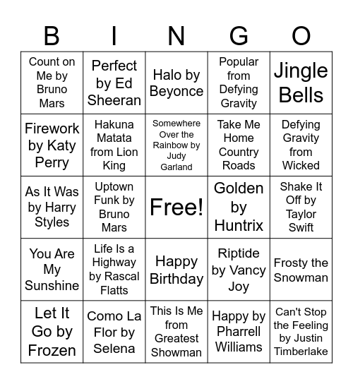 Music Bingo Card
