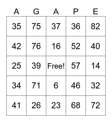 AGAPE Dinner Bingo Card