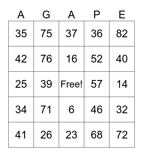 AGAPE Dinner Bingo Card