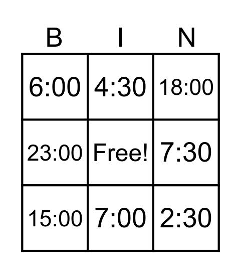 French Clock Time Bingo Card