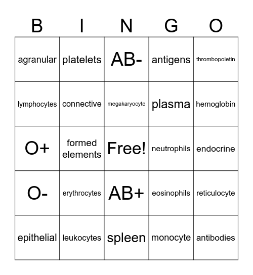 Blood BINGO Card