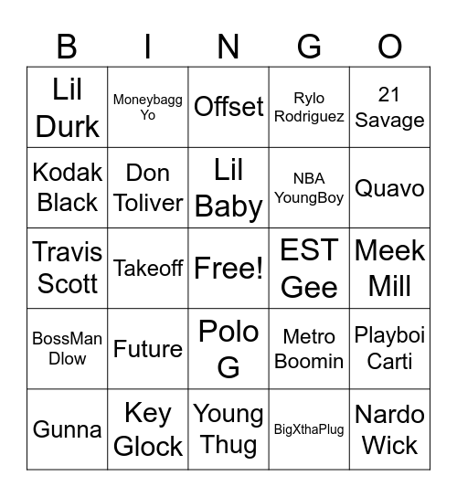 Trap Bingo Card