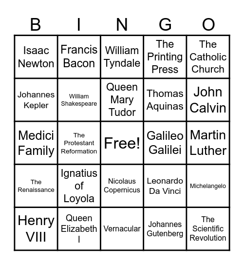Module 6 Early Modern Europe Bingo Card