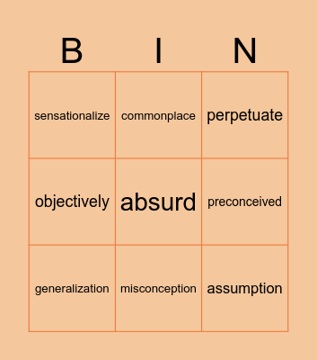 Vocabulary Bingo Card