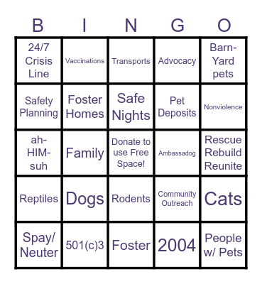 Ahimsa House Bingo Card