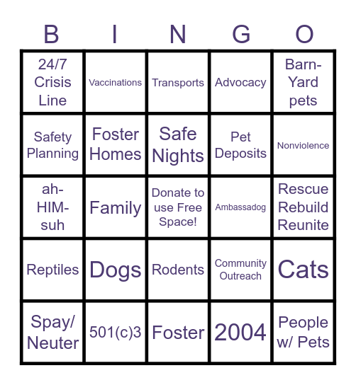 Ahimsa House Bingo Card