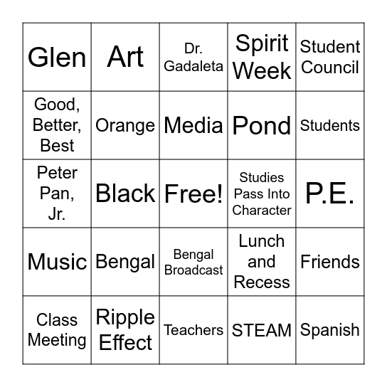 SPIRIT WEEK 2026 Bingo Card