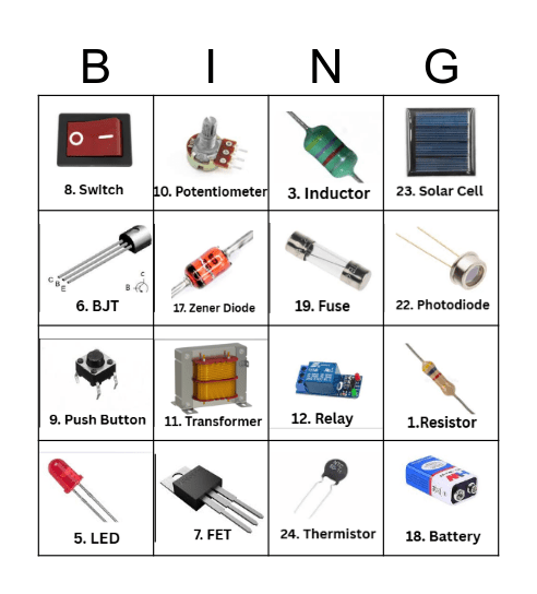 ELECTRONICS TAMBOLA Bingo Card