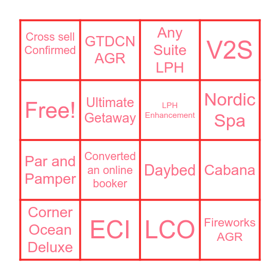 Reservations Bingo Card