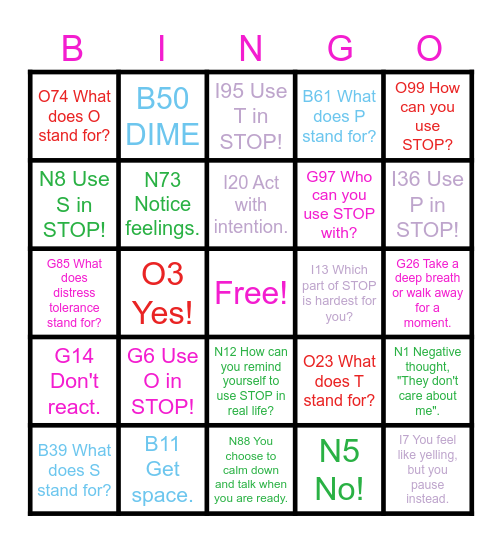 STOP SKILL Bingo Card