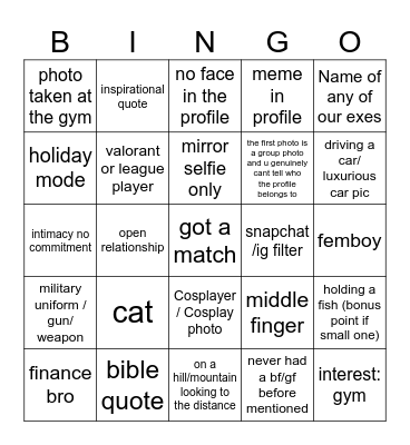 Tinder Bingo Card