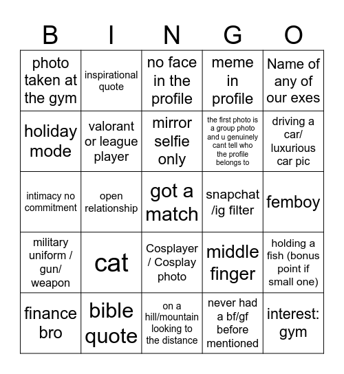 Tinder Bingo Card