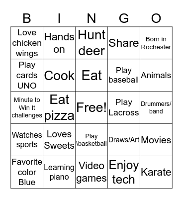 What We Like to Do Bingo Card