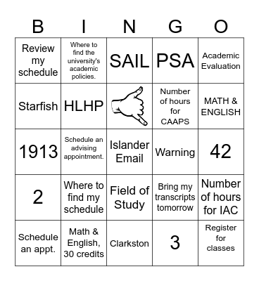 Academic Advising ("I know...") Bingo Card