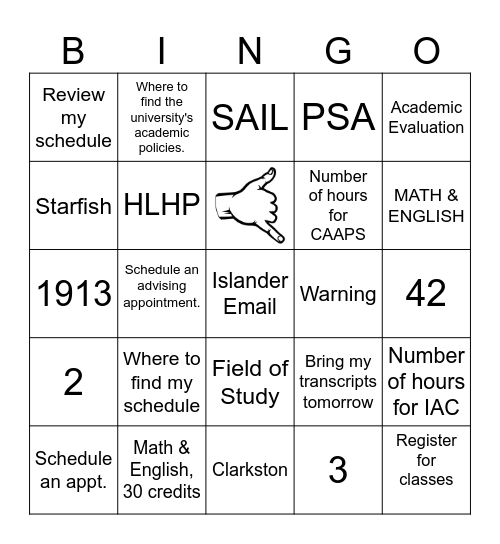 Academic Advising ("I know...") Bingo Card