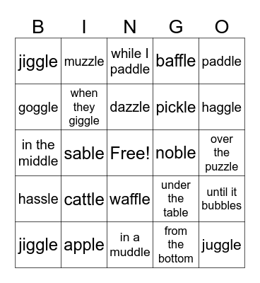 Consonant -le Bingo Card