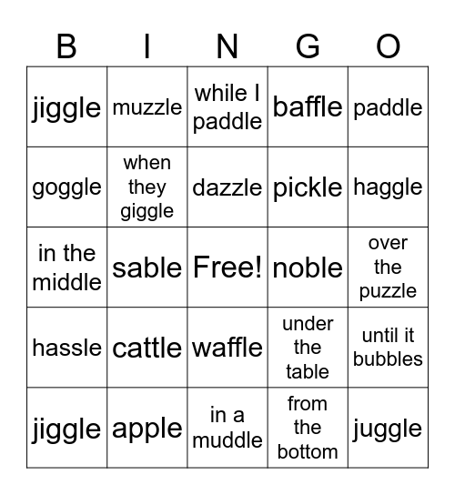 Consonant -le Bingo Card