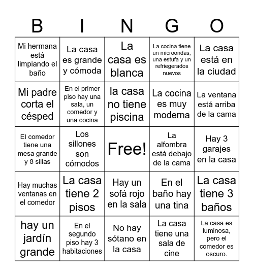 La Casa - Descripciones Bingo Card