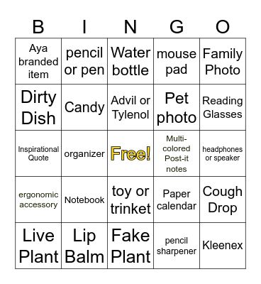 What's on Your Desk? Bingo Card