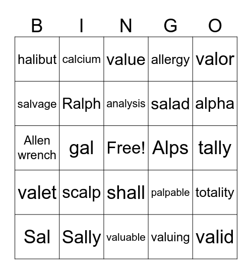 Sal is my pal BINGO WITH -AL Bingo Card