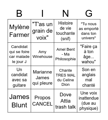 Nouvelle Star 2007 Bingo Card