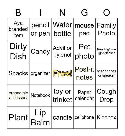 What's on Your Desk? Bingo Card