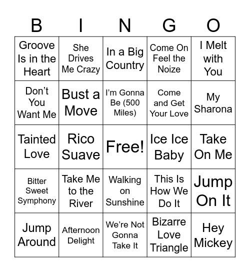 One Hit Wonder Bingo Card