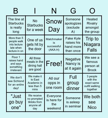 AHA Bingo Card
