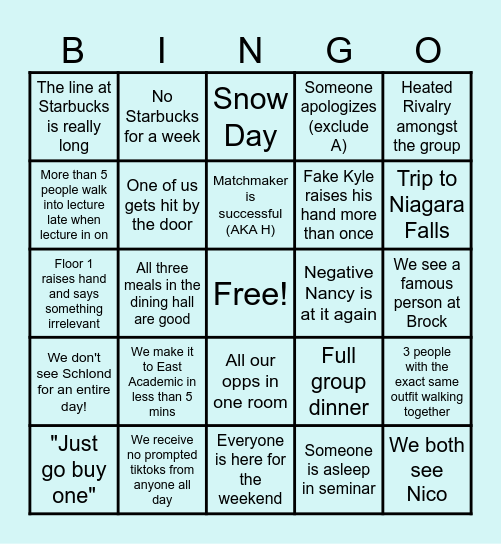 AHA Bingo Card