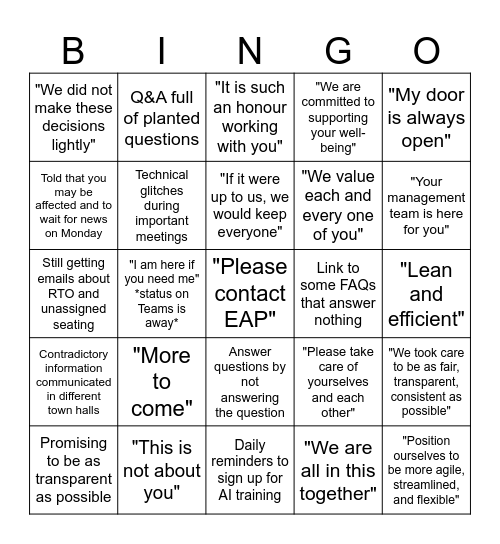 WFA Bingo Card